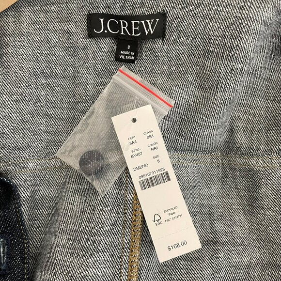 J. Crew Short sleeve tie waist button up Denim Dress Belted Midi Size 8 Dark - Picture 3 of 12